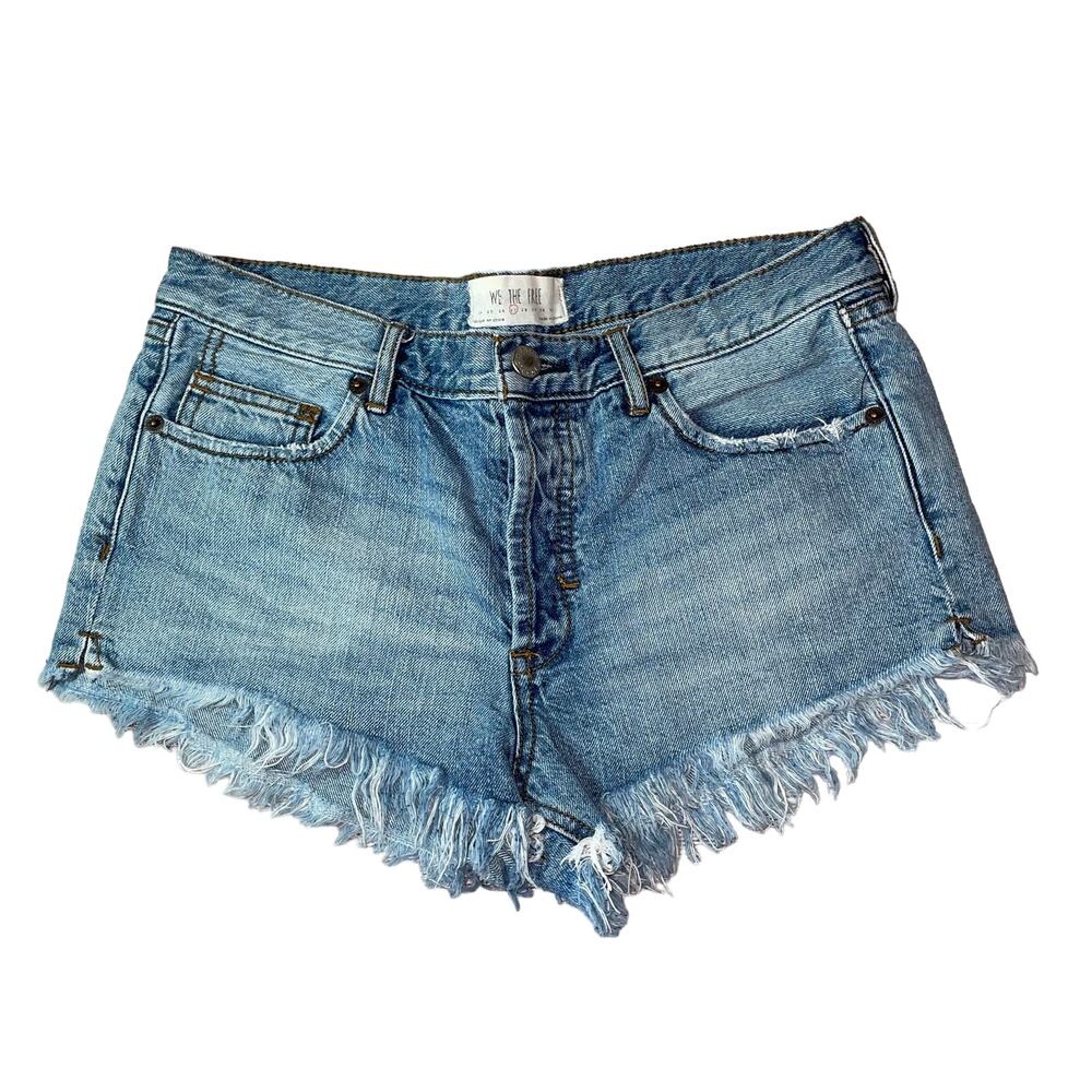 We The Free Whiskering Frayed Hem Button Fly  Jean Shorts Women's 27